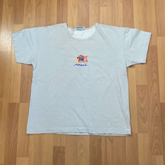 Vintage 90s Sgt. Leisure Stripped T-Shirt Maui Hawaii Women Large Made in USA - Picture 1 of 6